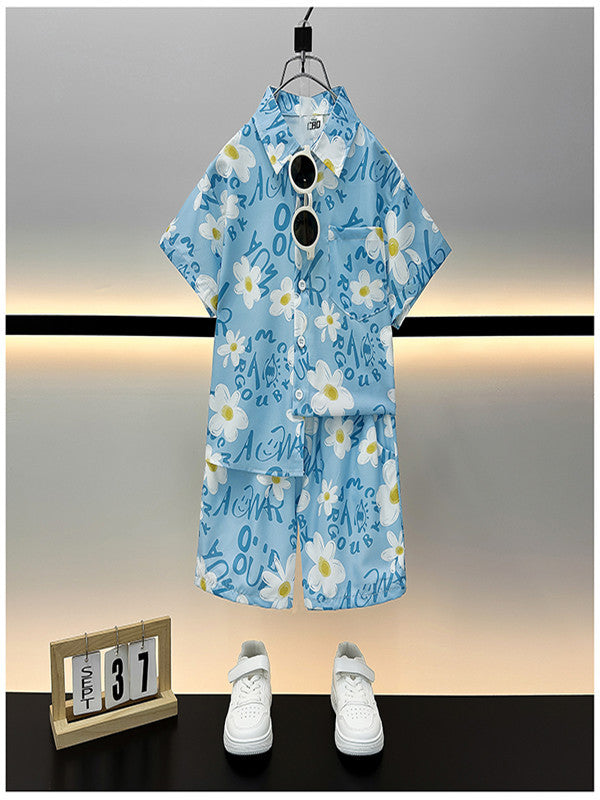 Children's Summer Casual Short Sleeve Shirt Outfit Trendy Loose Clothing Children's Suit
