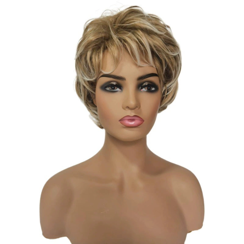 Women's Small For Golden Gradient Grandma One Wig Short Curly Hair