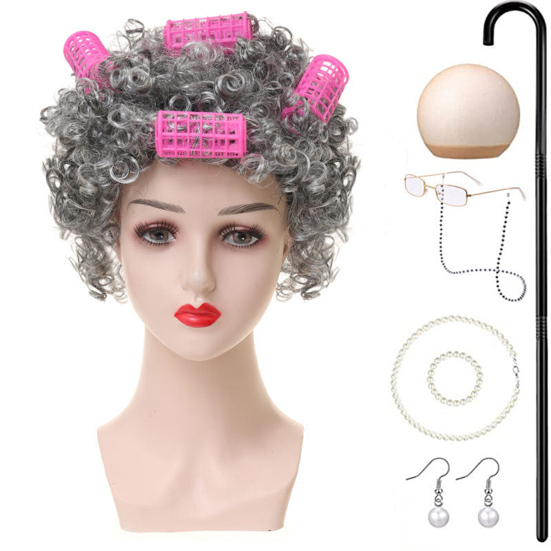 Grandma Gray Old Lady Holiday Dress Up Cos Wig