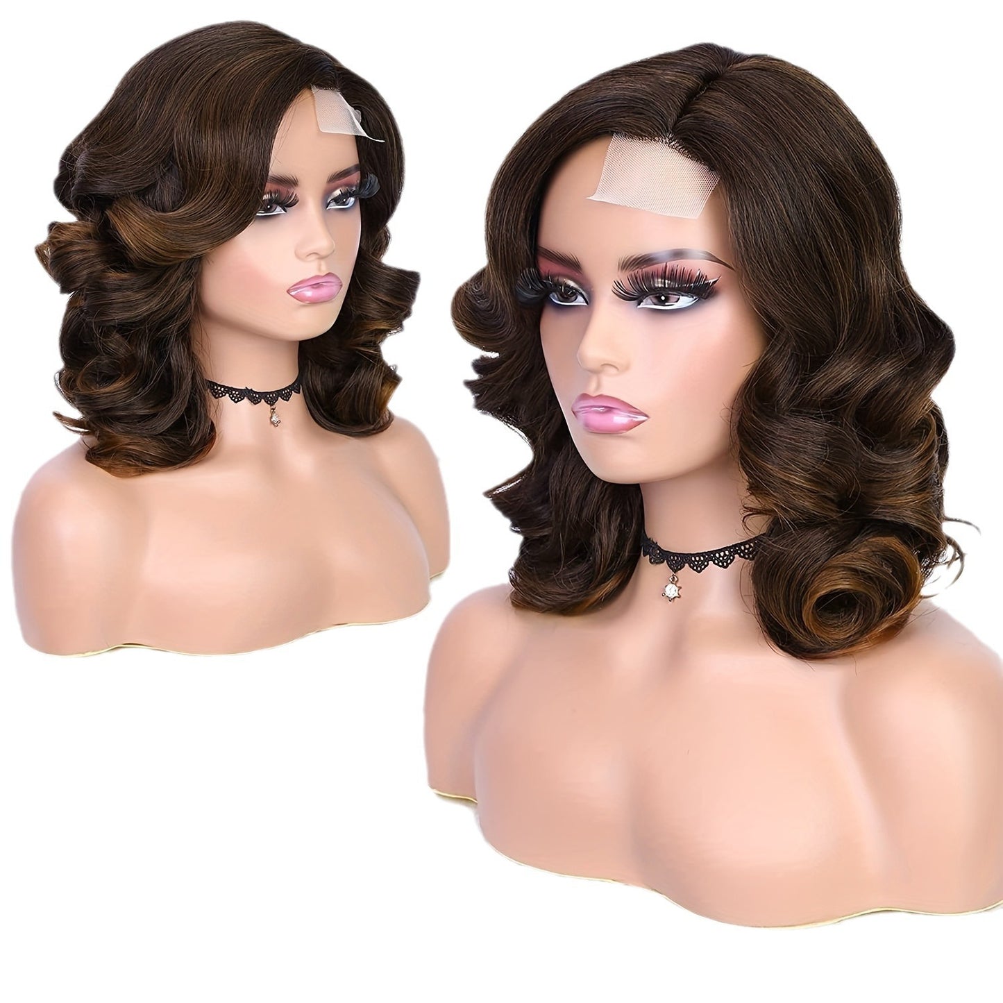 Female Wavy Front Lace Split Seam Wig Short Curly Hair