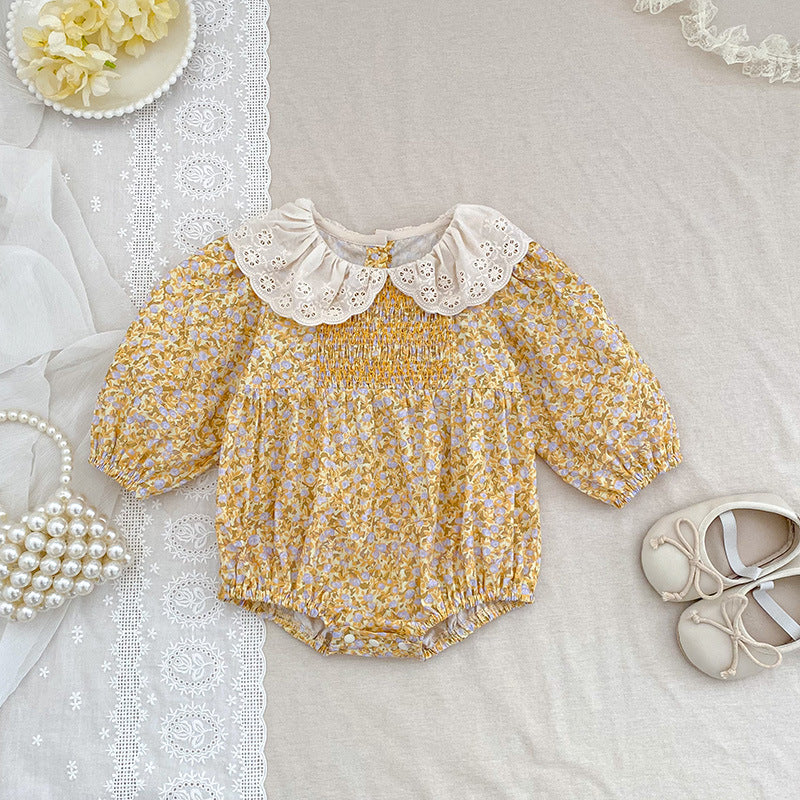 Children's Lapel Floral Long Sleeve Romper One-piece Children's Dress