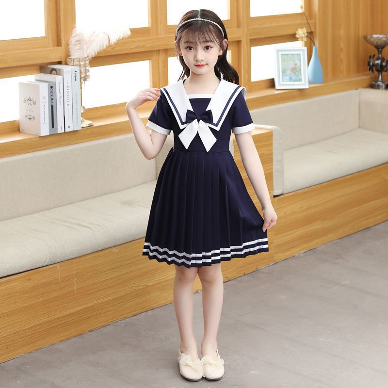 Children's Short-sleeved Summer Fashionable Princess Lolita Navy Style Little Children's Dress
