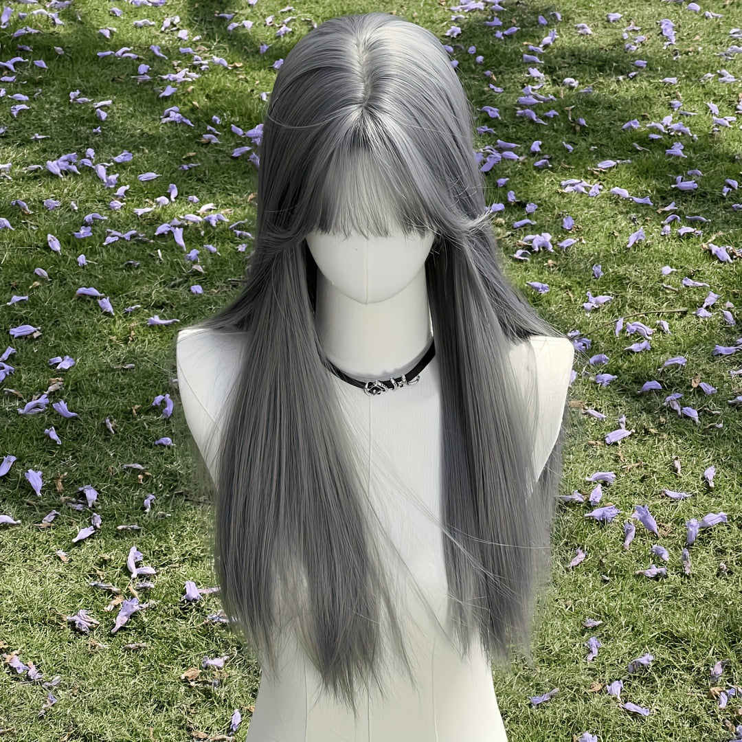Women's Gray With Bangs Hair Daily Party Long Straight Wig