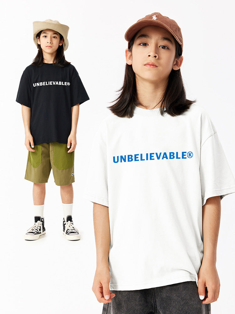Children's Boys American High Street Short-sleeved Medium Big Casual Cotton Top Children's T-shirt