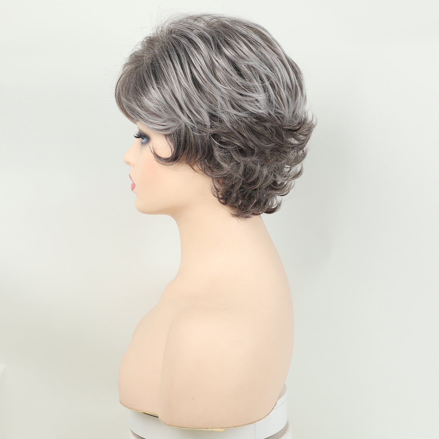 Female Fashion Fluffy Gray Chemical Fiber Wig Short Curly Hair