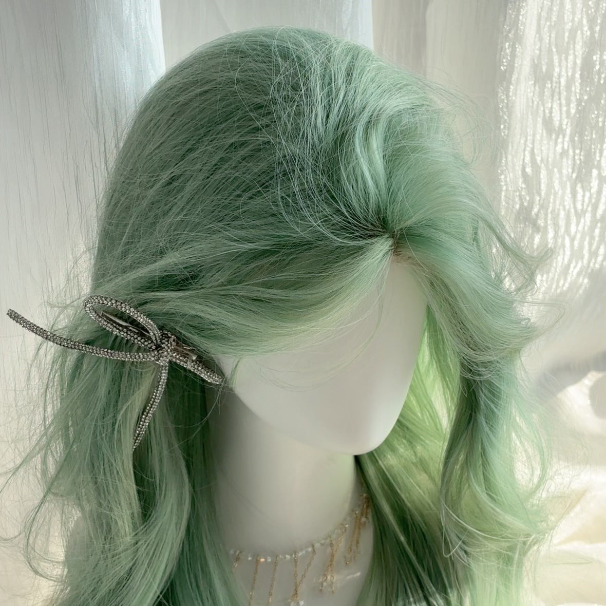 Women's Mint Mambo Green Whole Hair Mid-length Curly Natural Wig Long Curls