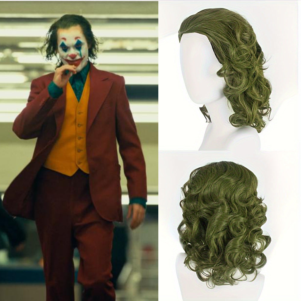 Movie Clown Flack Green Medium Long Curly Hair Cos Wig