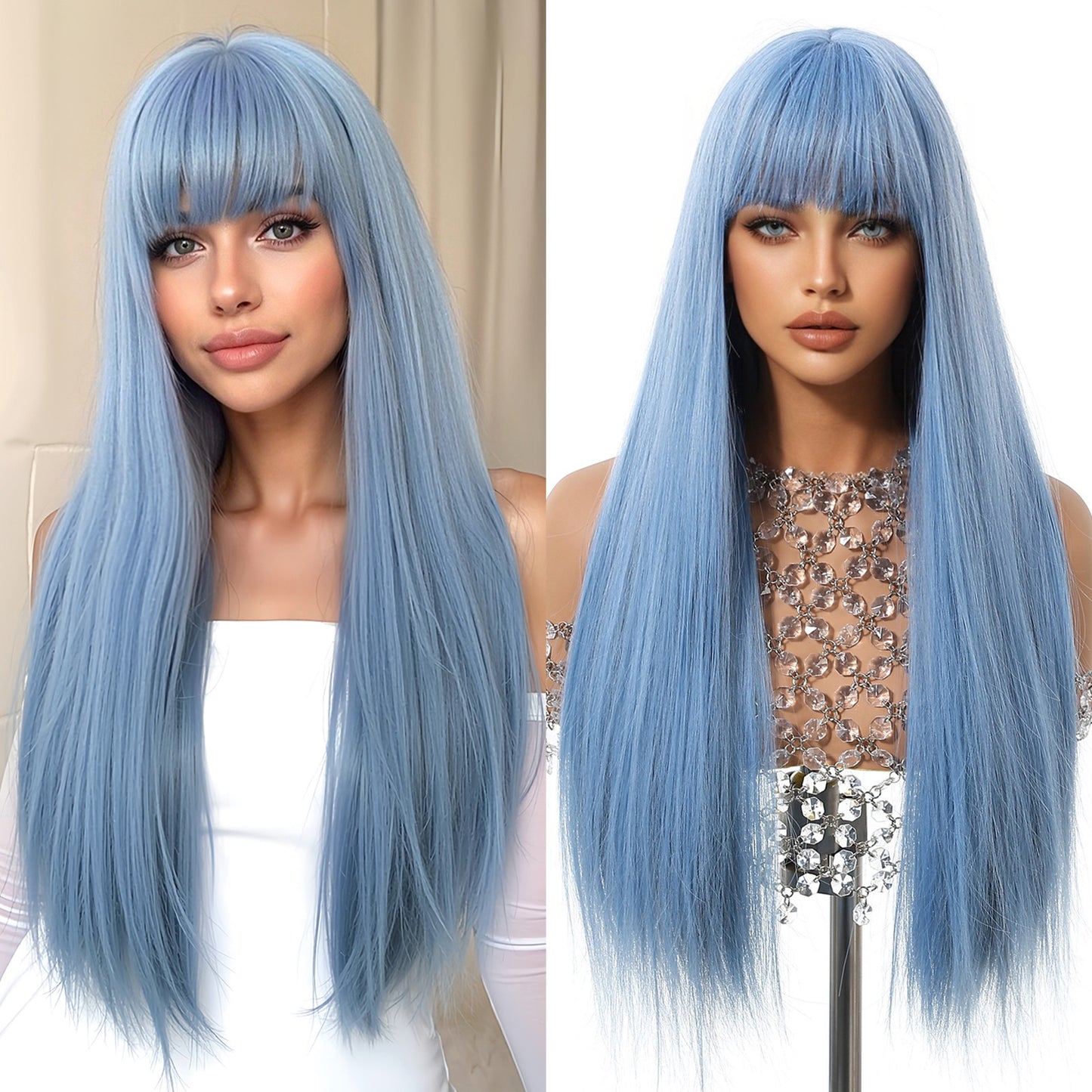 Bangs Gradient Gray Hair Chemical Fiber Head Long Straight Wig
