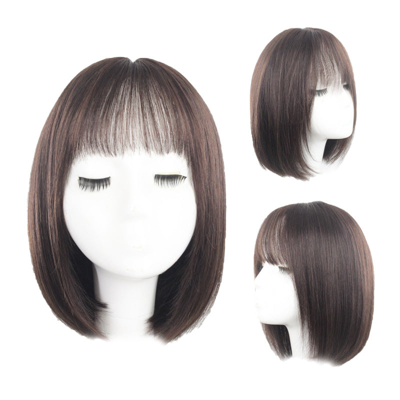 Women's Straight Set Front Lace Imitation Delivery Needle French Bangs Real Hair Wig