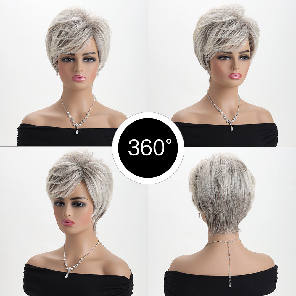 Female Mixed Golden Fluffy Chemical Fiber Wig Short Straight Hair