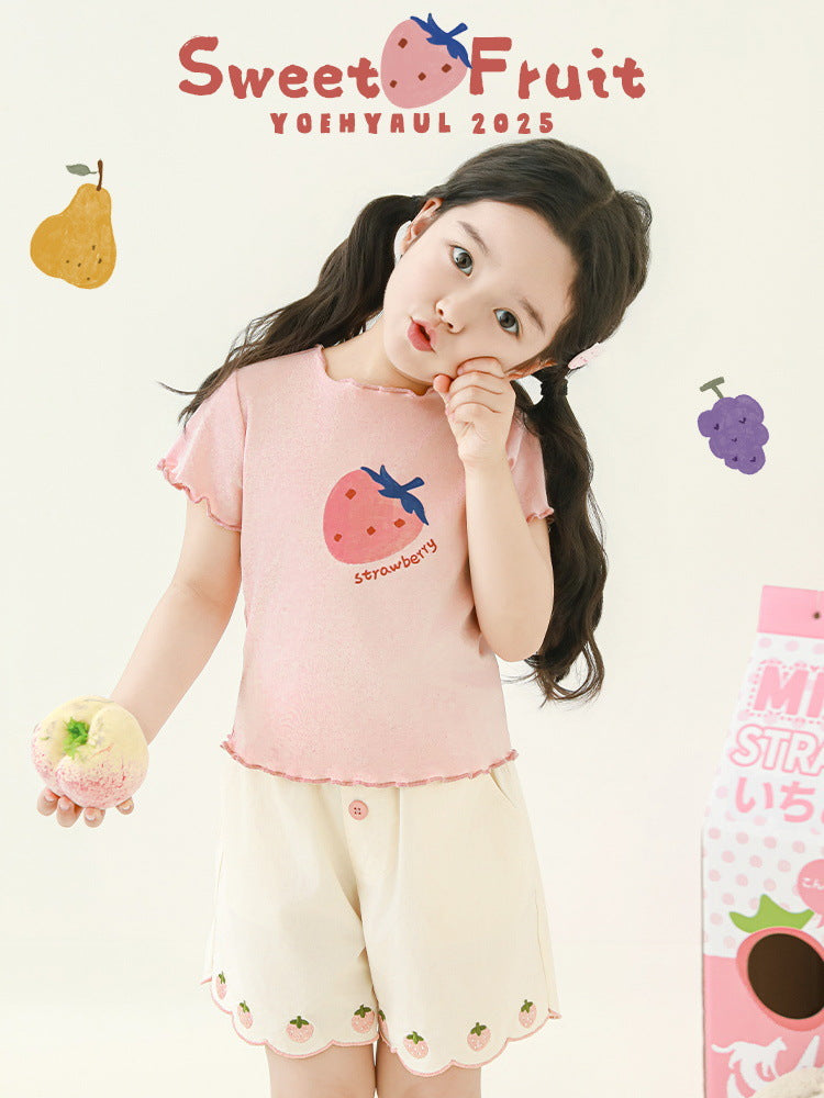 Fruit Printed Short-sleeved Summer Cute Tree Lacework Children's T-shirt