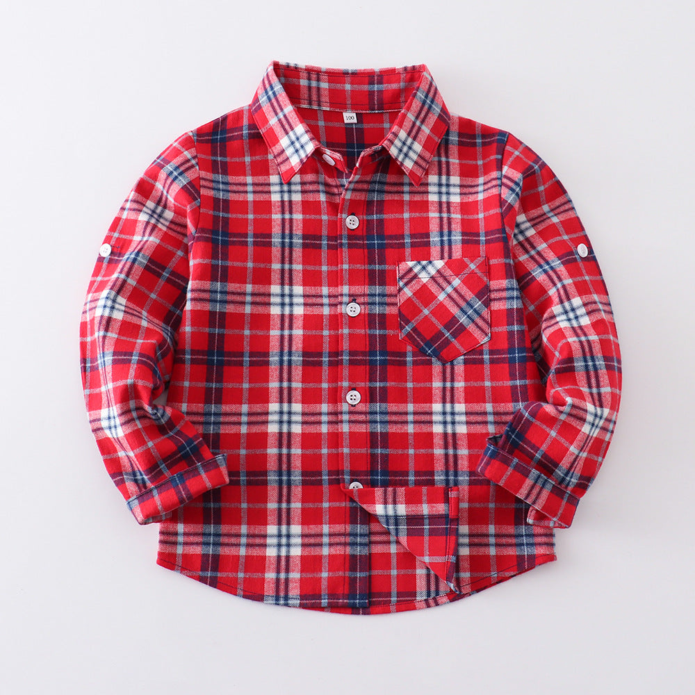 Children's Long-sleeved Plaid Korean Casual Cotton Trendy Western Children's Shirt