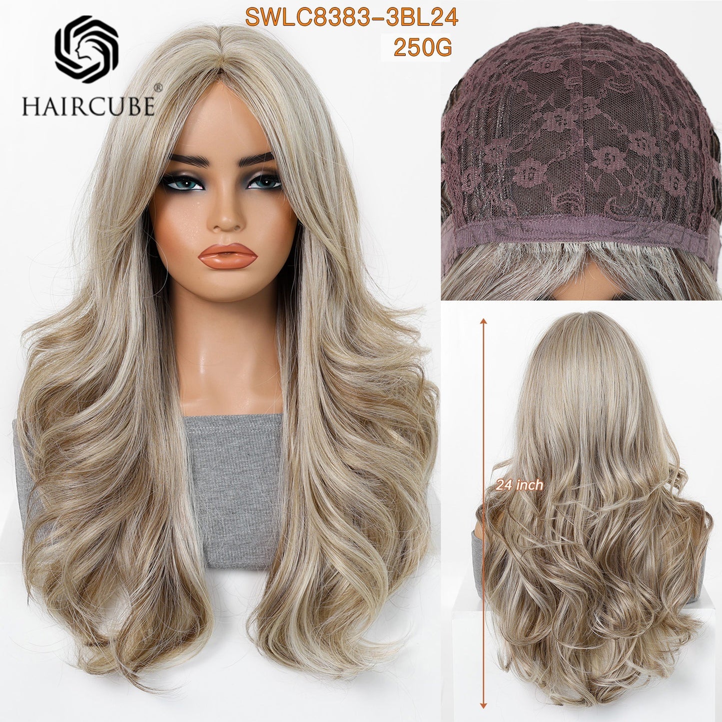 Cover Grandma Gray White Wavy Curly Hair Dress Wig Long Curls