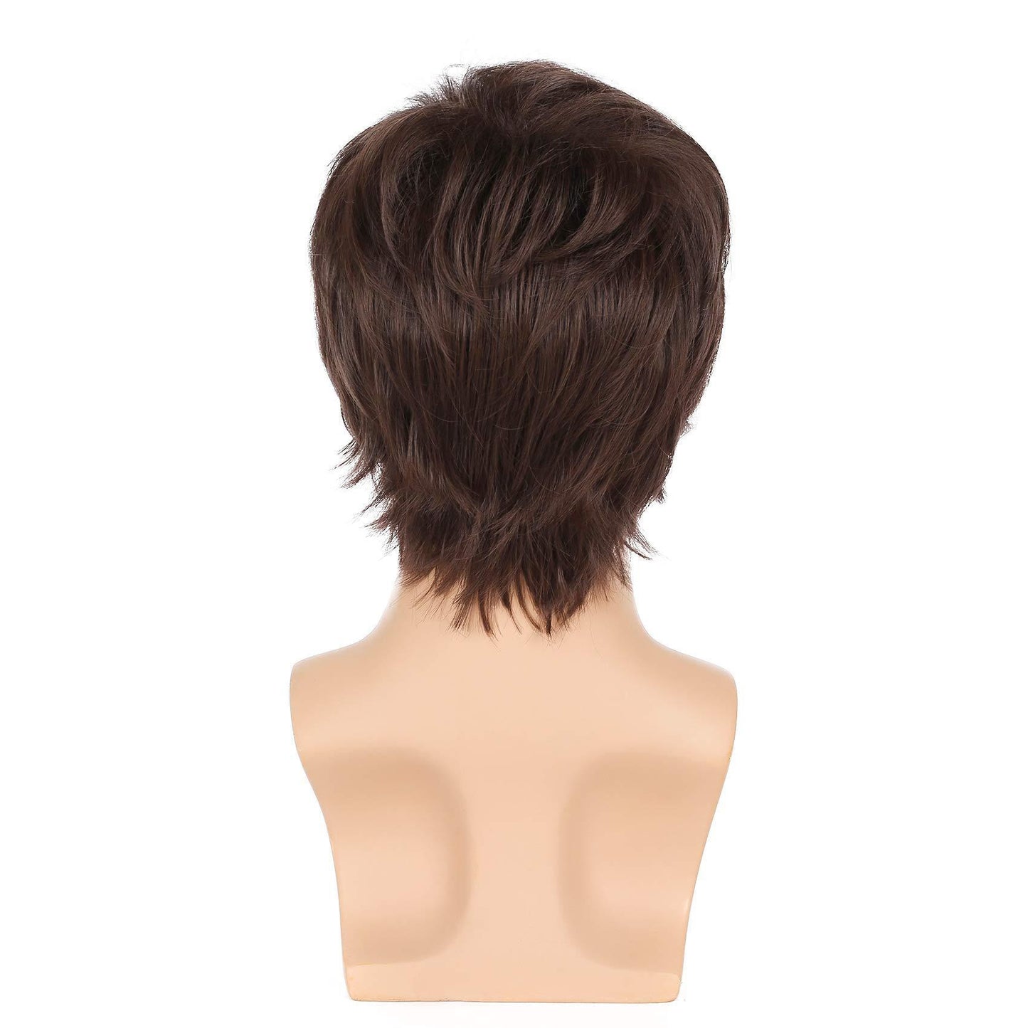 Men's Brown Black Curly Side Bangs Fluffy Wig Short Straight Hair