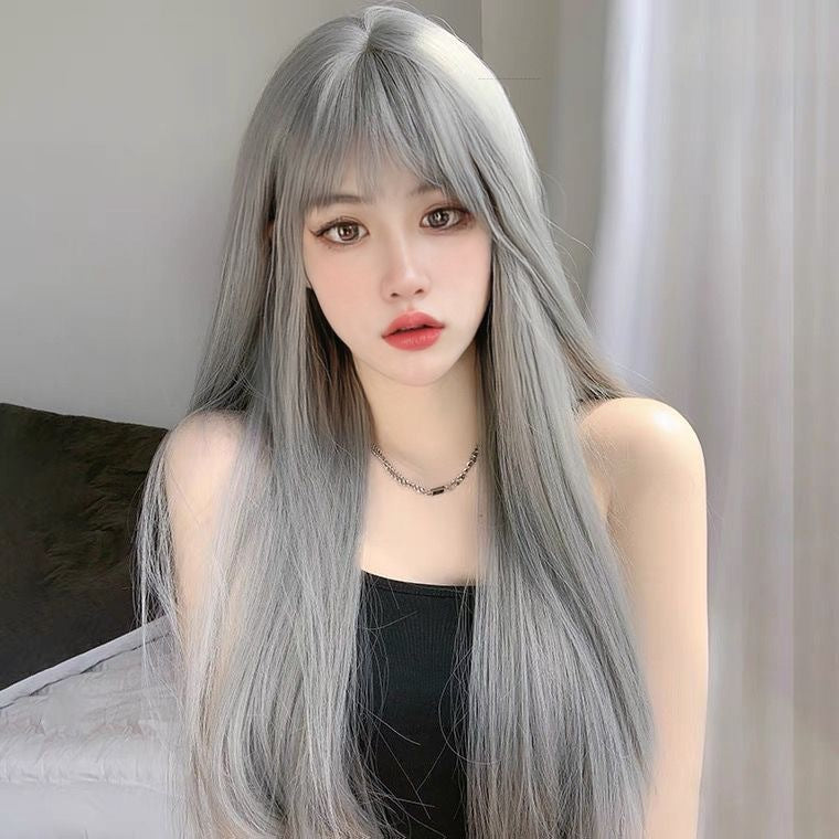 Women's Milk Tea Platinum Color Female Hair Long Straight Wig