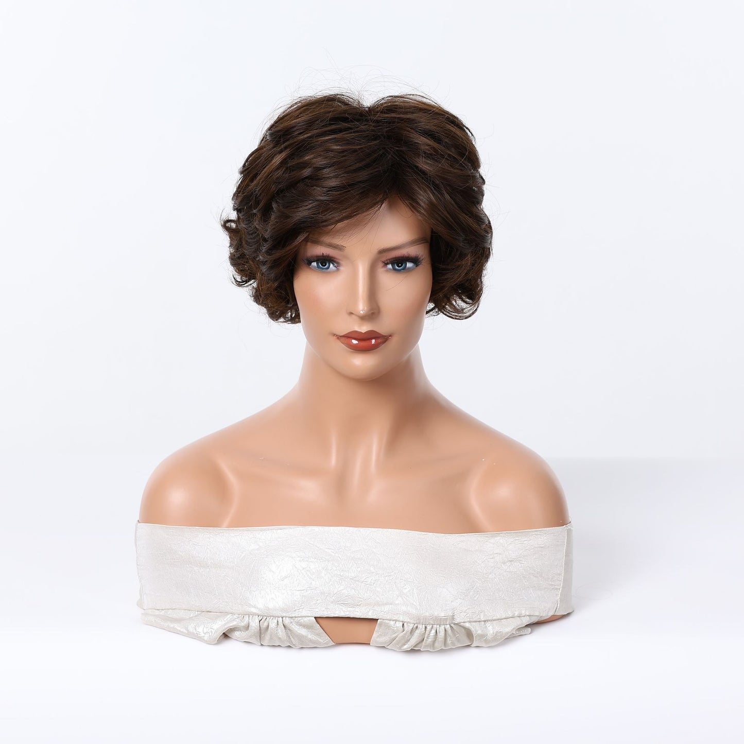 Black Highlight Female Retro Fluffy Small Roll Wig Short Curly Hair