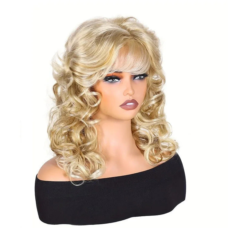 Golden Curly Hair Fluffy Large Volume Chemical Wig Long Curls