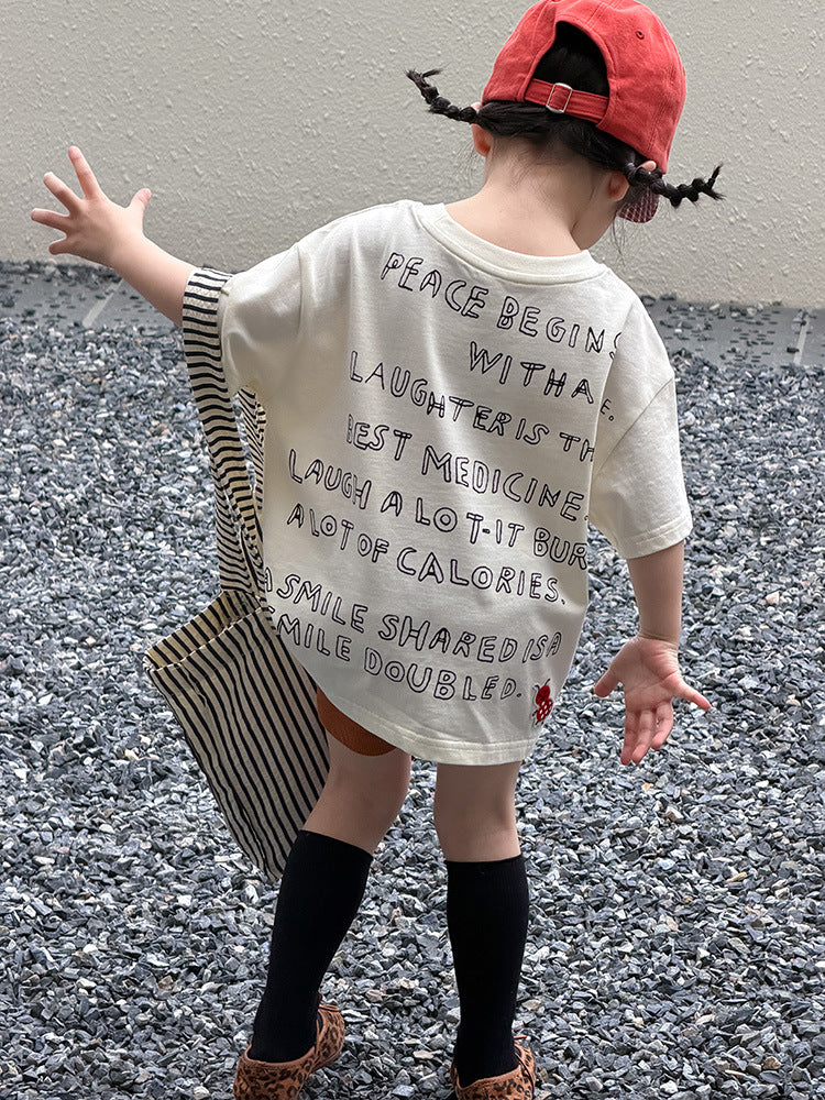 Style Alphabet Short-sleeved Summer Korean Boys Short Sleeve Round Neck Children's T-shirt