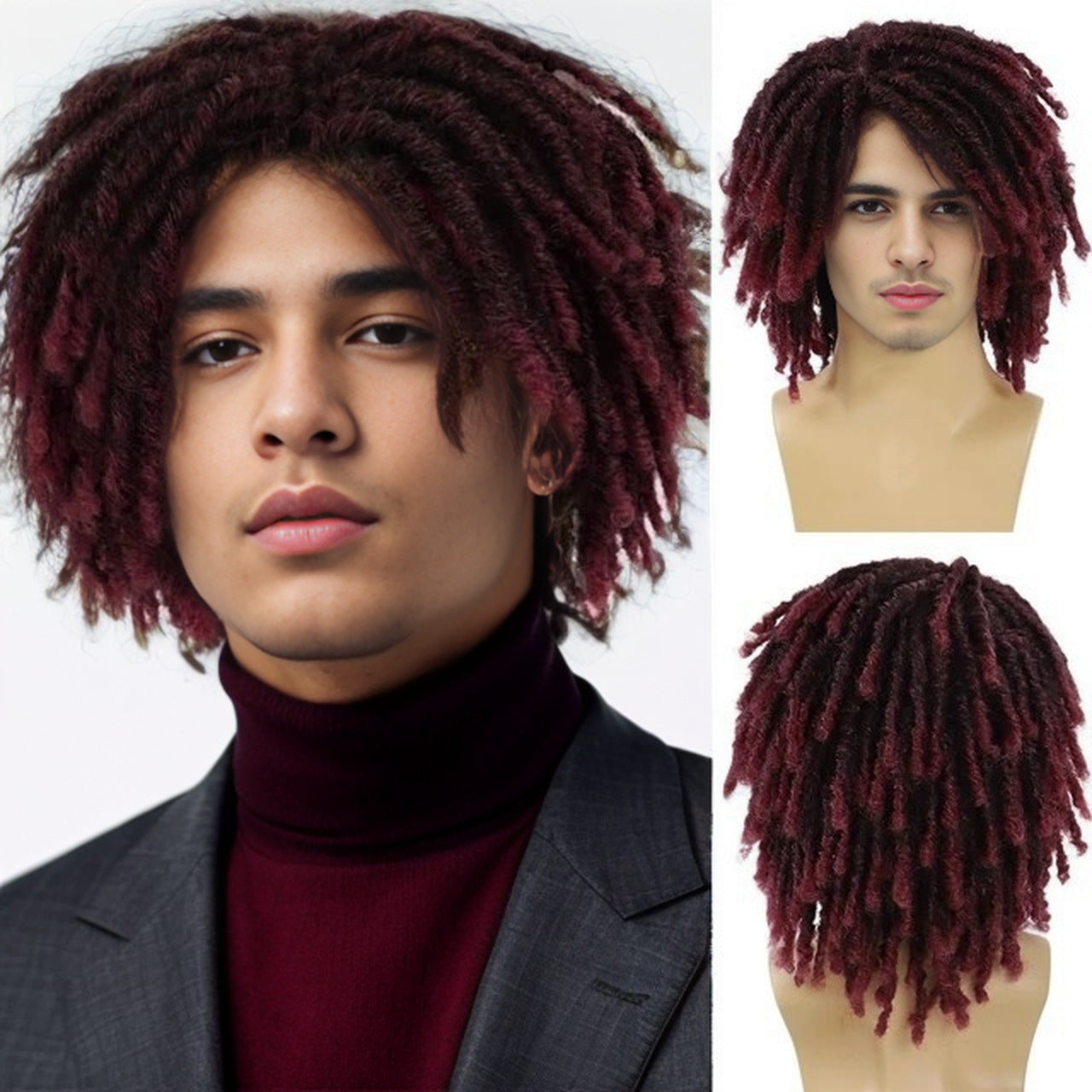 Female African Wigs With Small Tube Curved Dreadlocks Gradient Wig Short Curly Hair