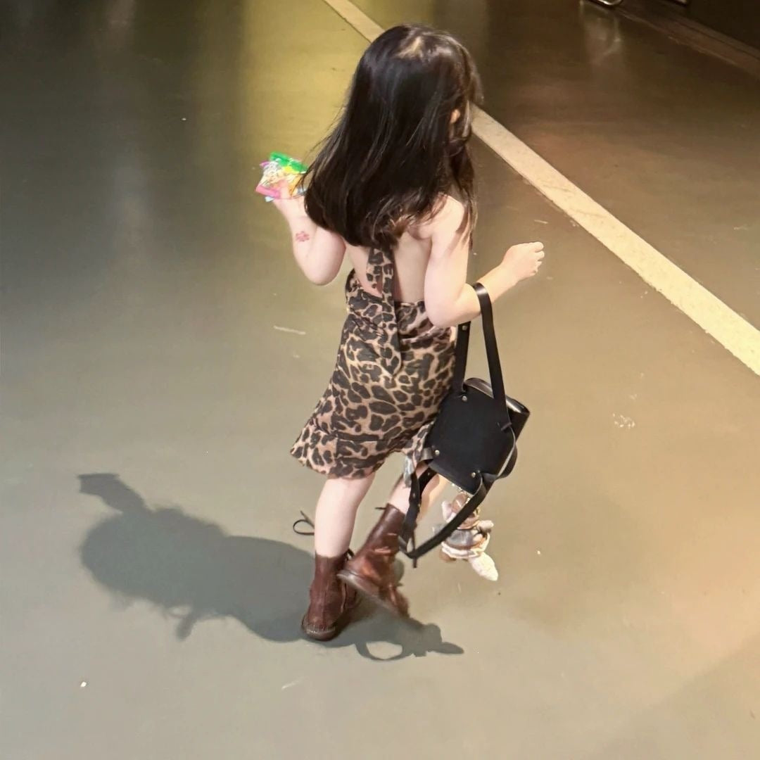 Children's Summer Fashionable Vest Halter Leopard Print Skirt Children's Dress