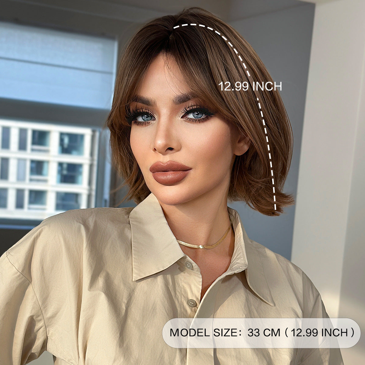 Female Brown Level Within The Age Reduction Air Bangs Wig Short Curly Hair