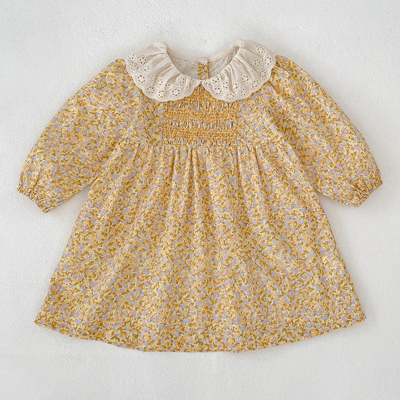 Children's Lapel Floral Long Sleeve Romper One-piece Children's Dress