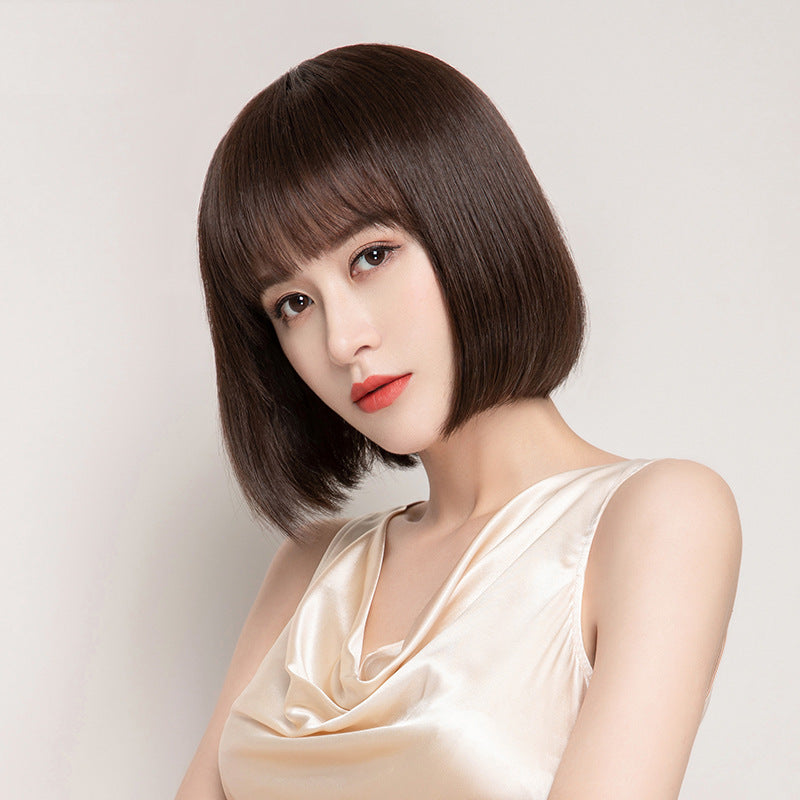 Buckle Repairing Face Skin Medium Long Real Hair Wig