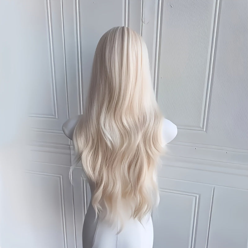 Female White Gold Color Big Wave Curly Wig Long Curls