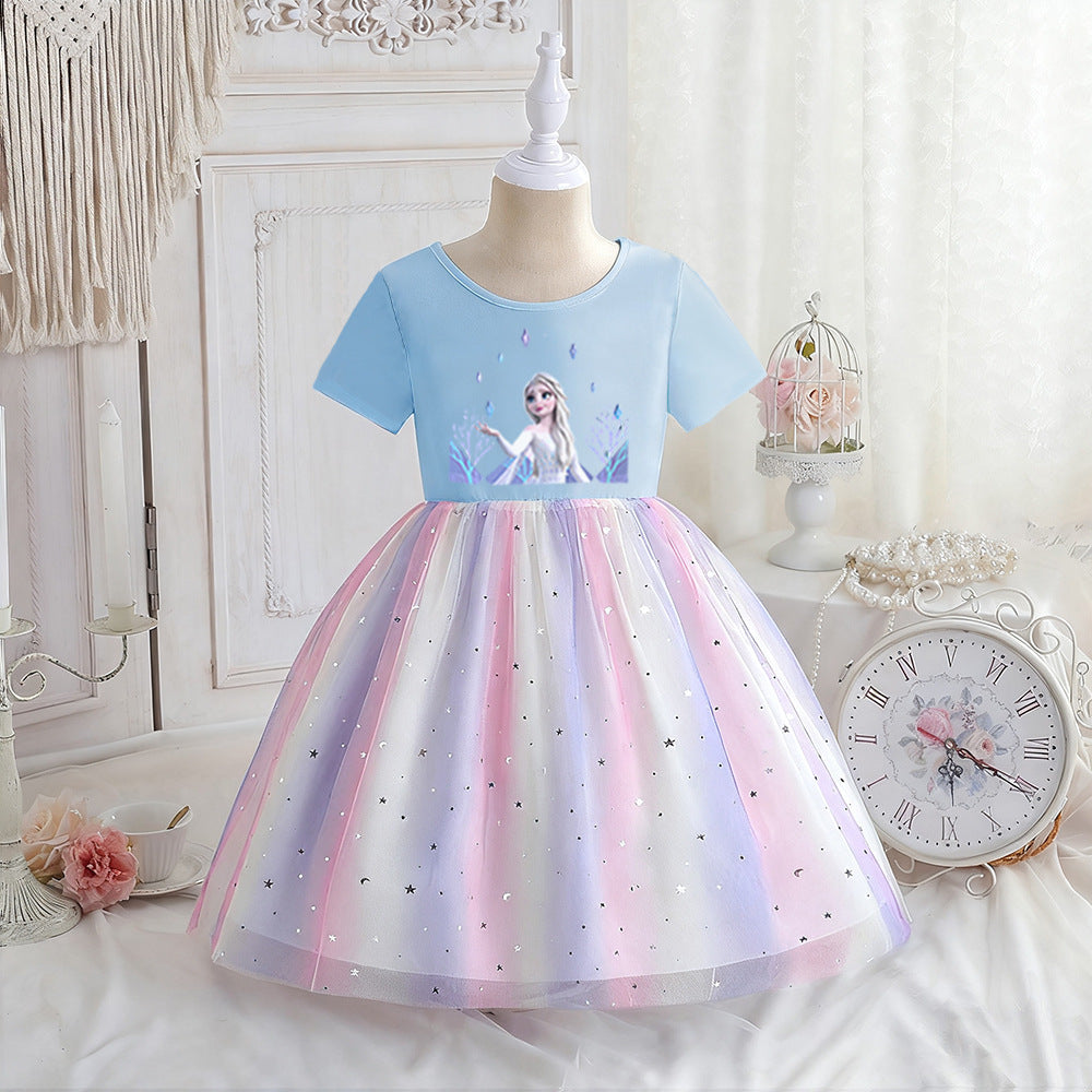 Children's Summer Short Sleeve Clothing Gauze Princess Skirt Frozen Children's Dress