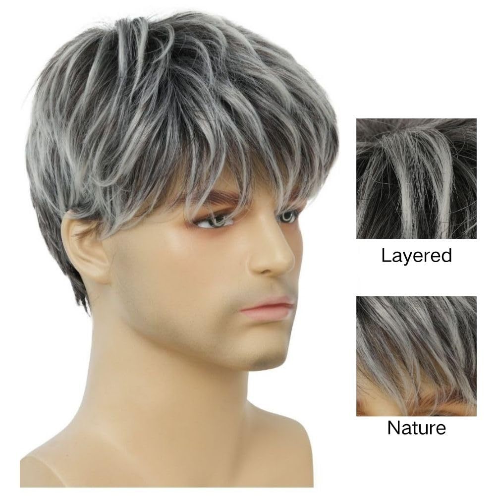 Men's Brown Partial Short Straight Hair Synthetic Men's Wig