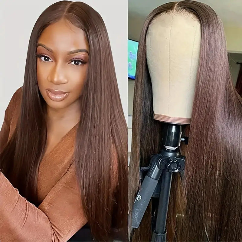 Light Brown Front Lace Human Wigs Long Straight Wig