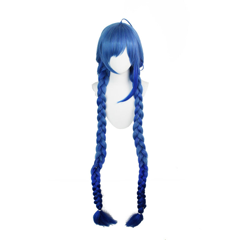 Witch Double Ponytail Style Plaits Cartoon Hair Blue Anime Cos Wig