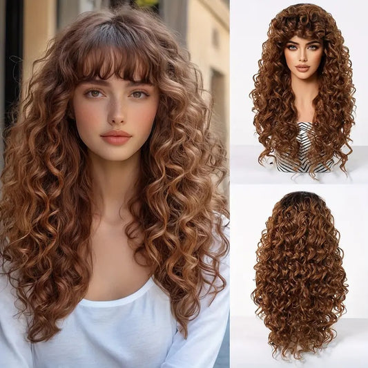 Women's Wigs With Small Curly Hair Rose Net African Roll Wig Long Curls