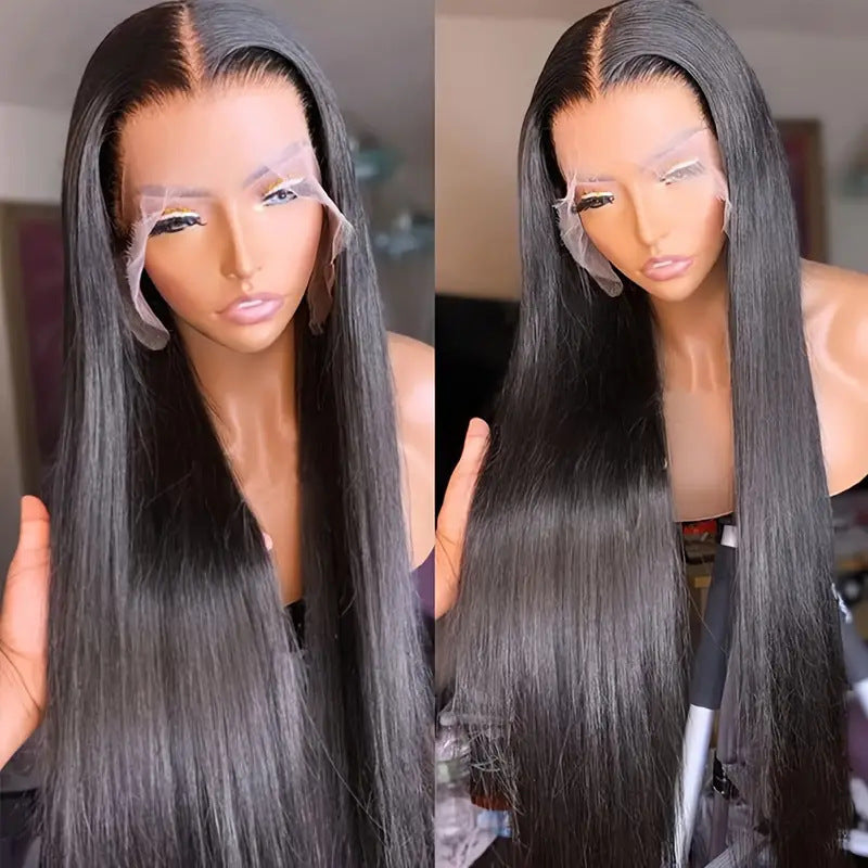 Women's Front Lace Black Hair Fluffy Natural Fashion Full Long Straight Wig