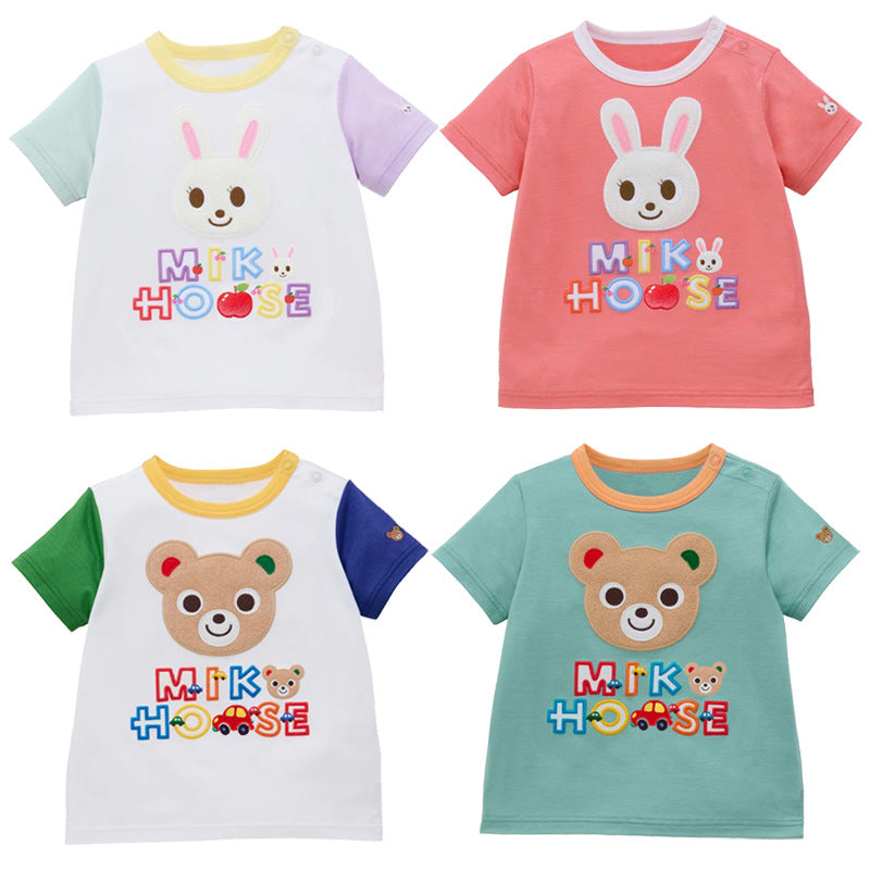 Children's Clothing Style Boy Cartoon Little Bear Rabbit Letter Embroidered Children's T-shirt