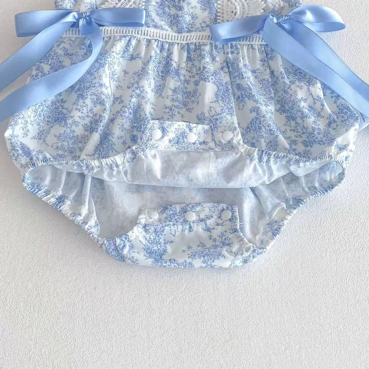 Infant Summer One-piece Western Style Lace Bow Bandage Ink Jumpsuit, Climbing Suit