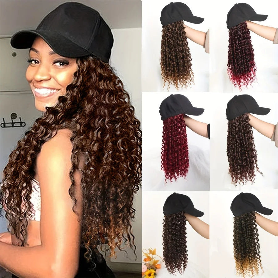 Peaked Cap Instant Noodle Curly Hair Wig Long Curls
