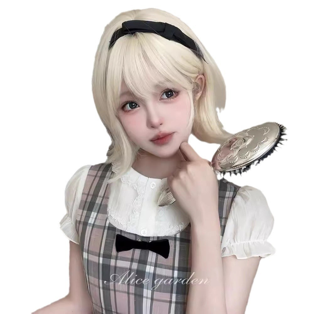 White Gold Color Tail Valgus Fashion Fluffy Whole Wig Short Curly Hair