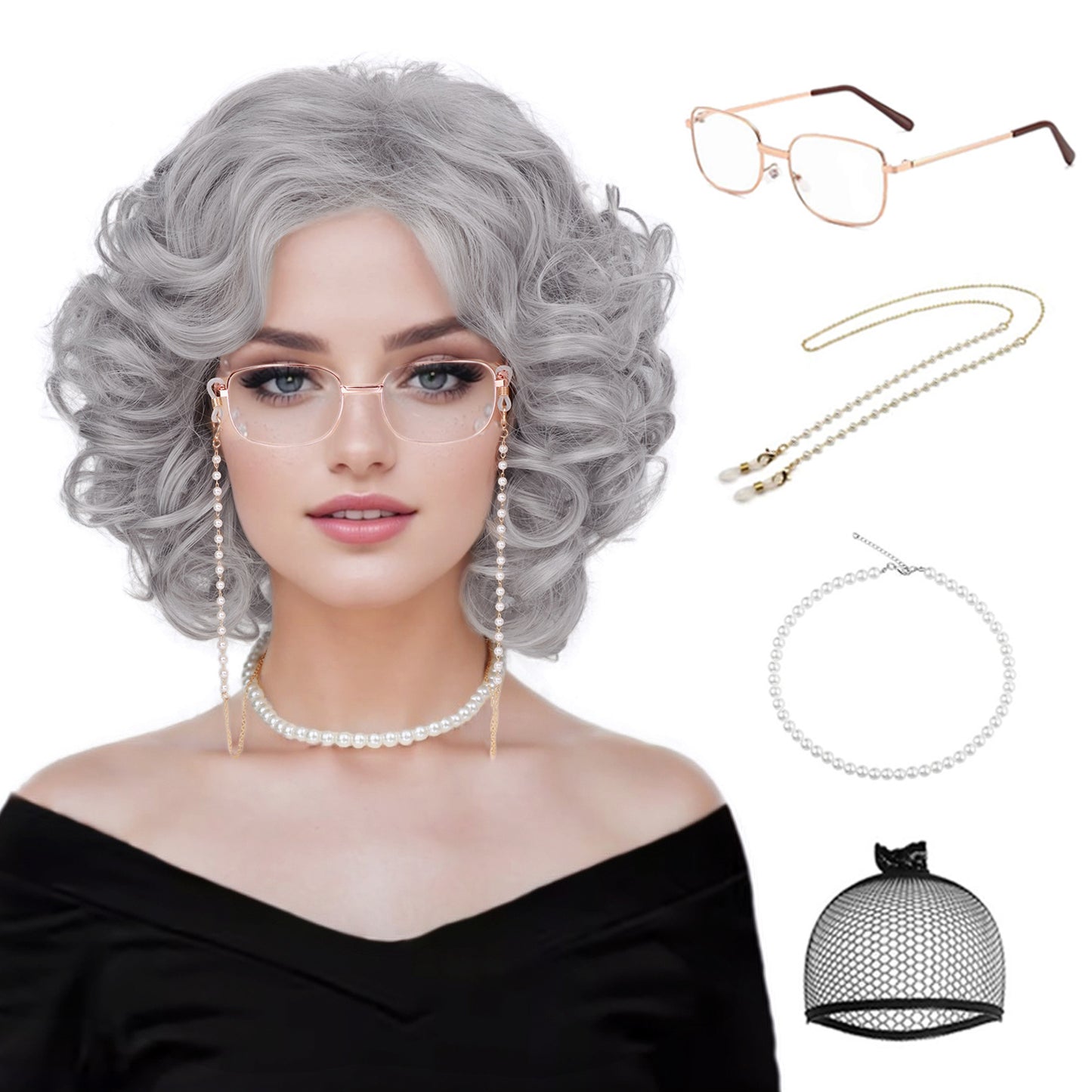 Women's Grandma Small Volume Chemical Fiber Headgear Wig Short Curly Hair