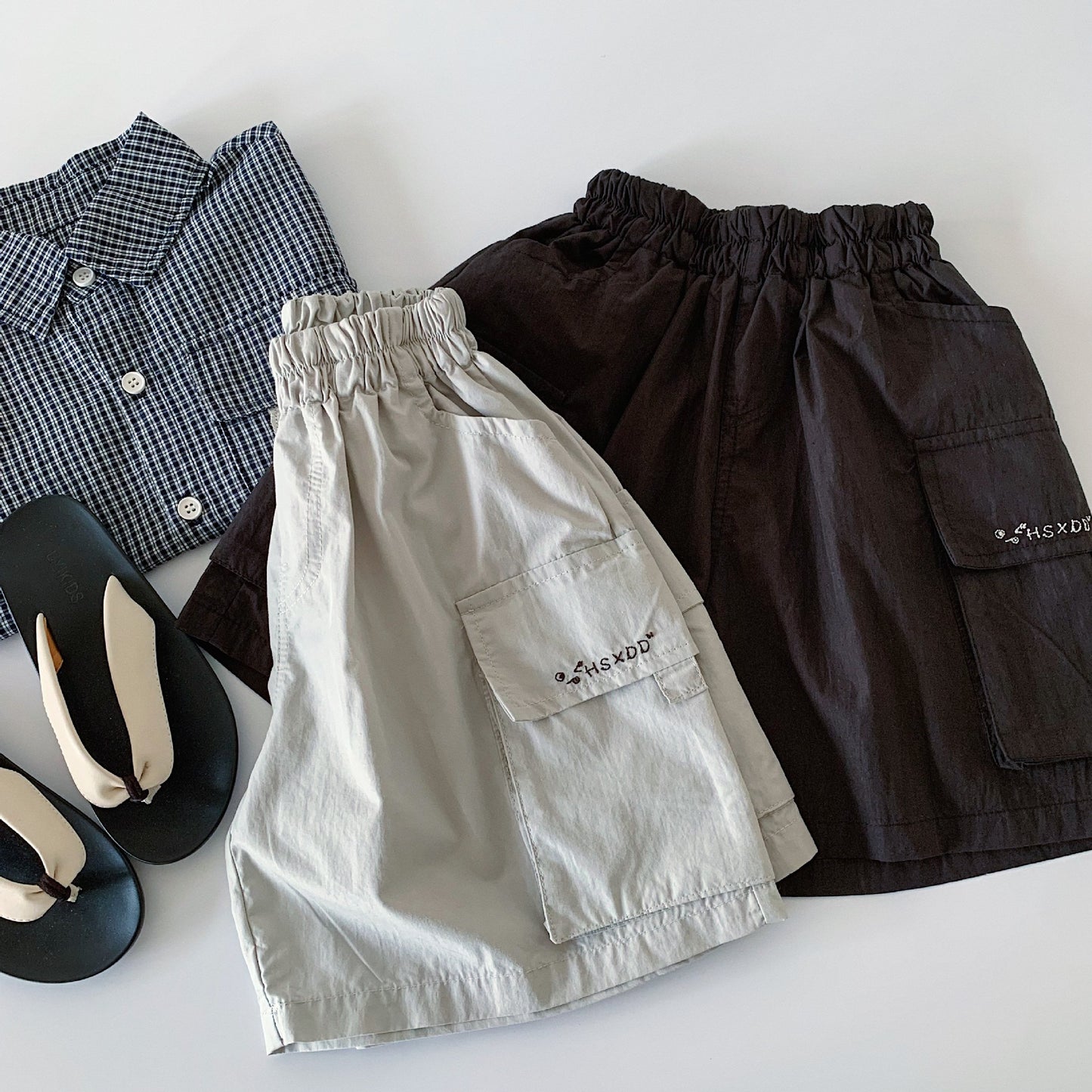 Children's Summer Korean Style Pocket Overalls Solid Color Children's Pants