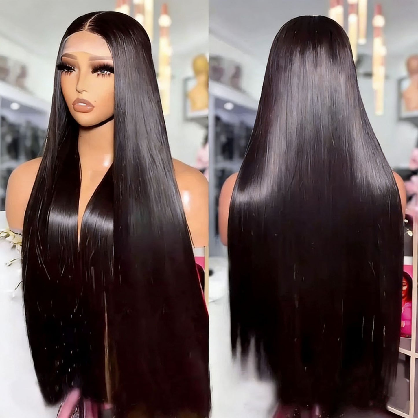 Lace African Hair Chemical Fiber Full Long Straight Wig