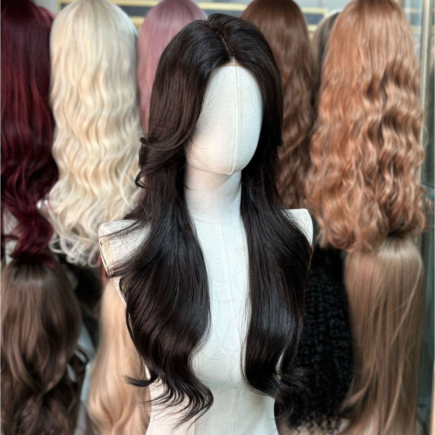 Women's Curly Hair Bangs Head Cover Invisible Needle Leather Imported Wig Long Curls