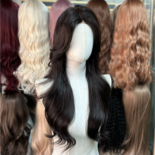 Women's Curly Hair Bangs Head Cover Invisible Needle Leather Imported Wig Long Curls