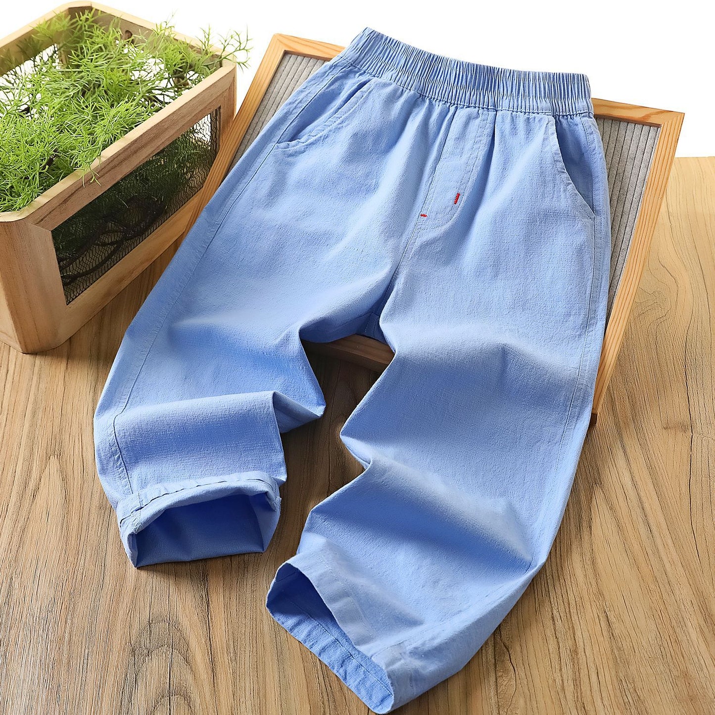 Children's Straight Casual Summer Cotton Linen Trousers P Children's Pants