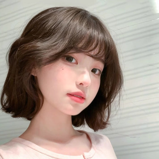 Popular Female Cold Brown Fashion Round Face Hairstyle Small Wig Short Curly Hair