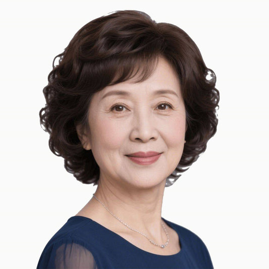Female Real Full Human Mother Style Curly Natural Wig Short Straight Hair