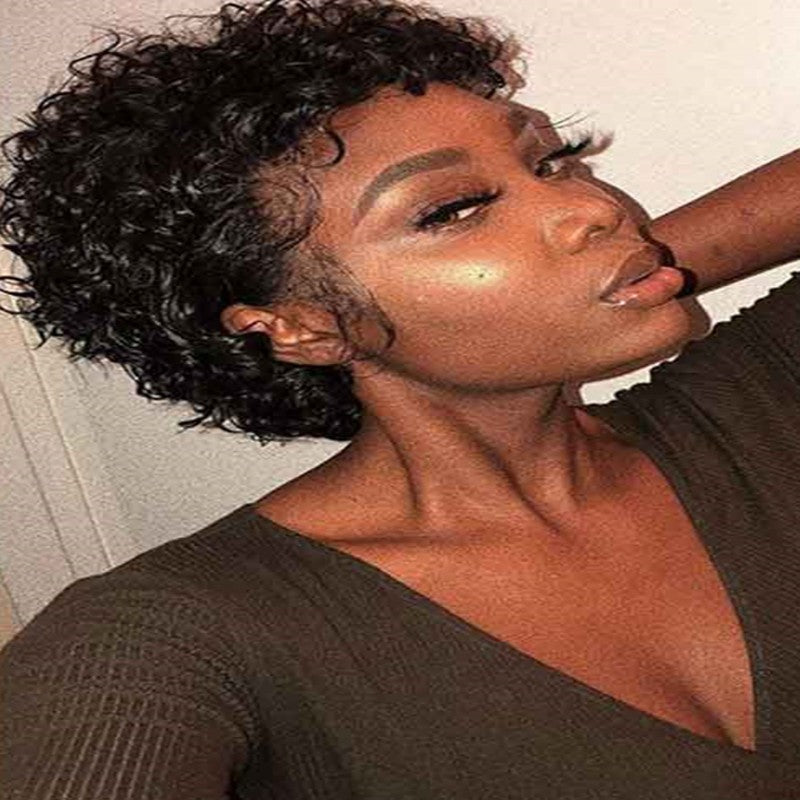 Female Black Chemical Fiber Micro Volume Wig Short Curly Hair