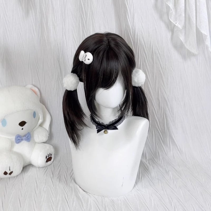 Level Side Bangs Collarbone Length Haircut Style Double Ponytail Full Wig Short Straight Hair