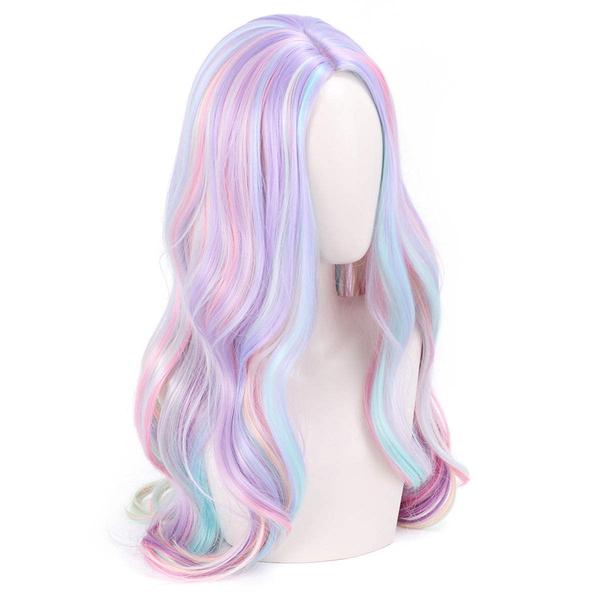 Daily Colorful Lolita Mid-length Mixed Color Curly Hair Hood Wig Long Curls