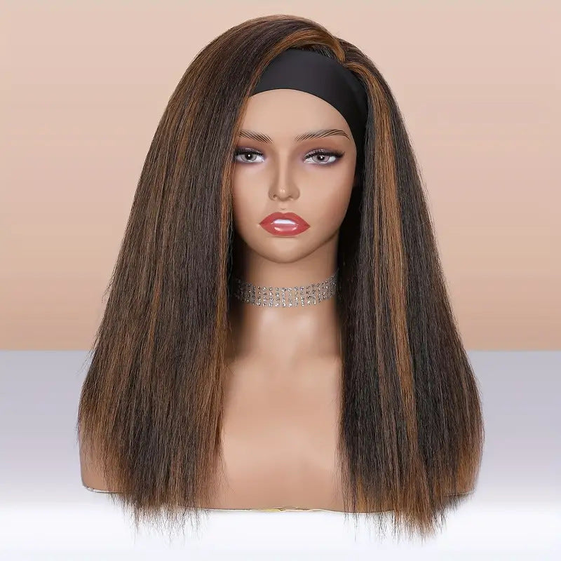 Black Ice Ribbon Fluffy Middle Part Synthetic Long Straight Wig